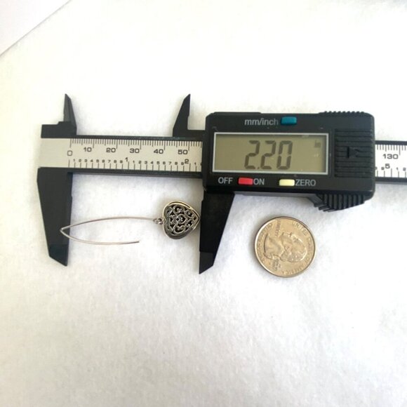 Sterling Silver 925 Marcasite Puffy Heart Threader Style Dangle Drop Earrings - Picture 13 of 16